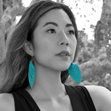 Load image into Gallery viewer, Ikhaka Teal Leather Earrings
