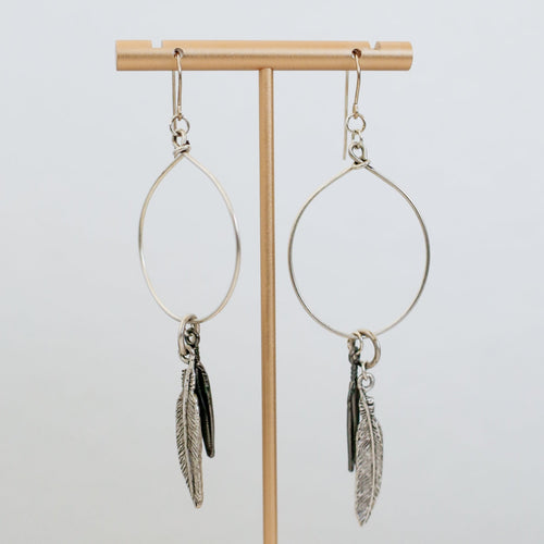 feather silver charm earrings