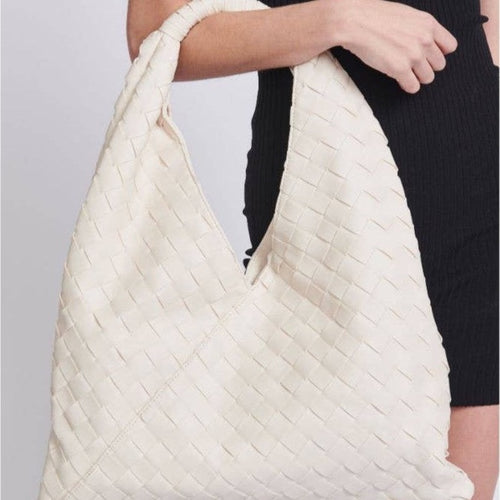 white lattice weave hobo bag
