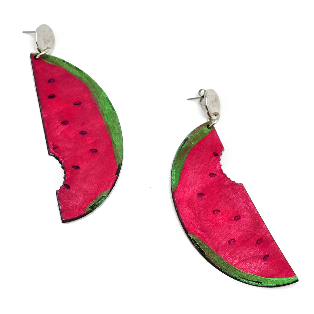 Fly Watermelon Leather Earrings