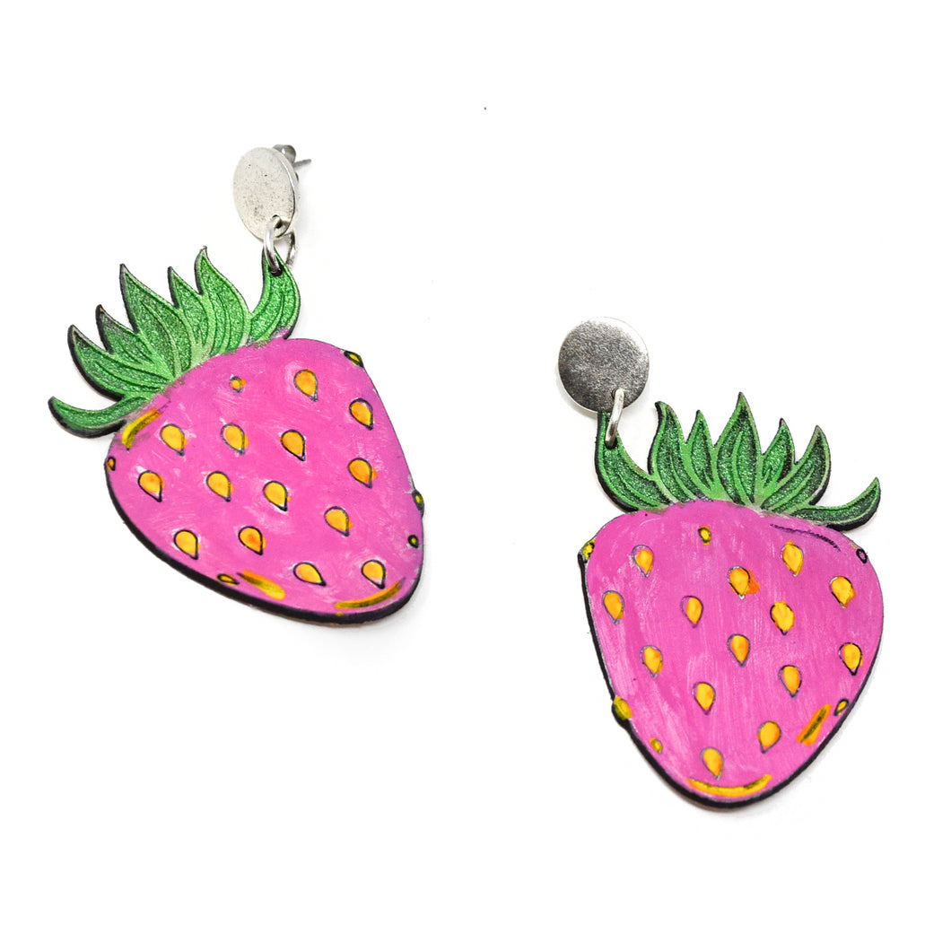 Fresh Strawberries Leather Earrings