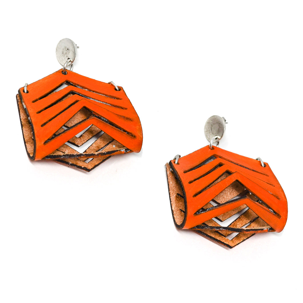 Grand Arch Orange Leather Earrings