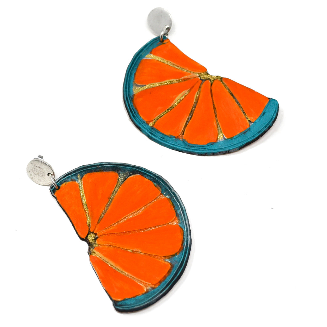 Slice Of Life Orange Leather Earrings