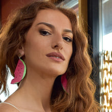 Load image into Gallery viewer, Fly Watermelon Leather Earrings
